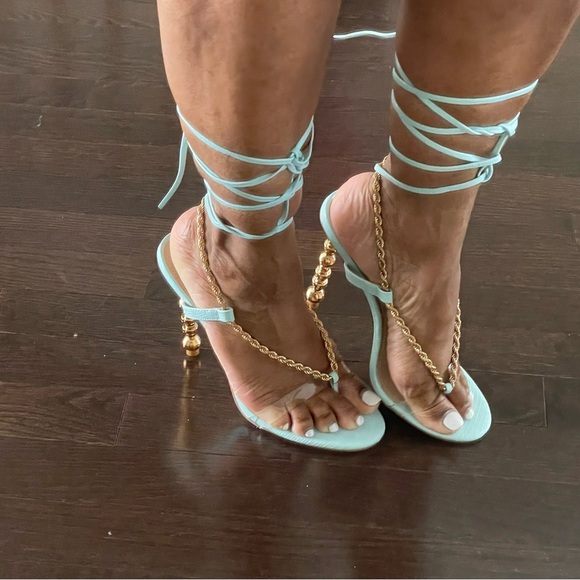 New w/box: Strappy Chain Link Heels (Blue& Gold) - Picture 3 of 10